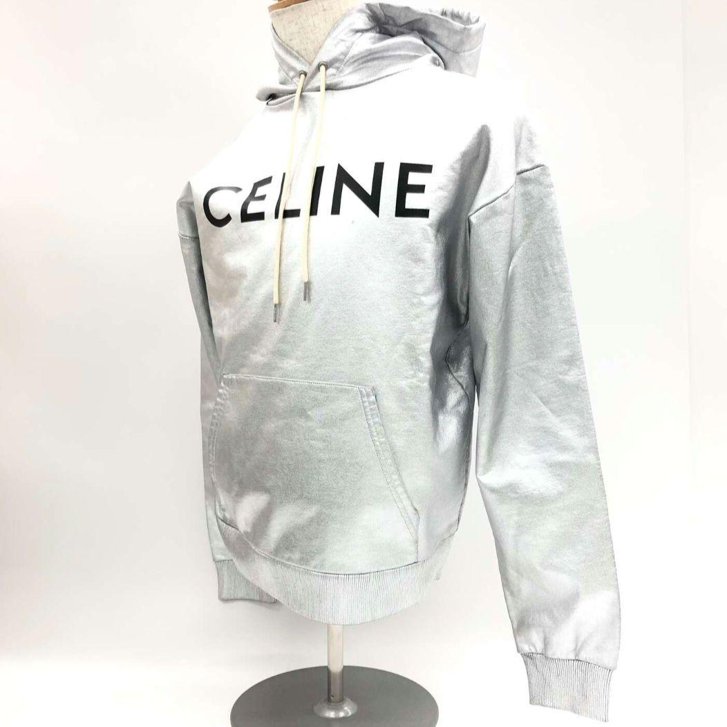かーぼ様　美品✨️　セリーヌ　パーカー　シルバー　XS CELINE（セリーヌ） パーカー メンズ スウェット フロント ロゴ ルーズ