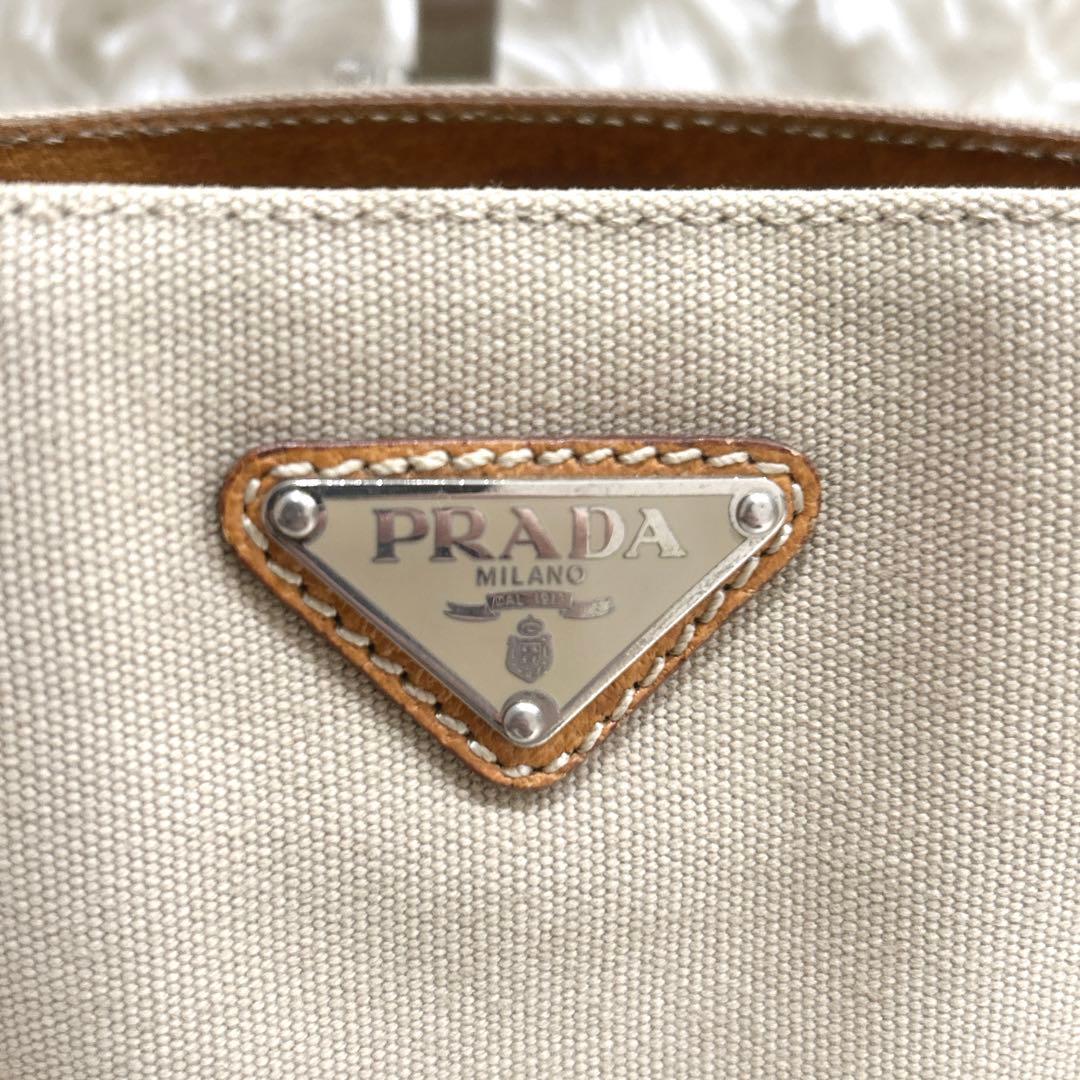 PRADA プラダ レザー キャンバストートバッグ 三角ロゴプレート A4収納