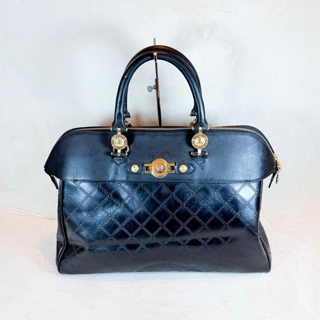 VERSACE ヴェルサーチ ボストンバッグ サンバースト レザー　黒 中古・古着通販】VERSACE (ヴェルサーチェ) サンバースト PVC×レザー
