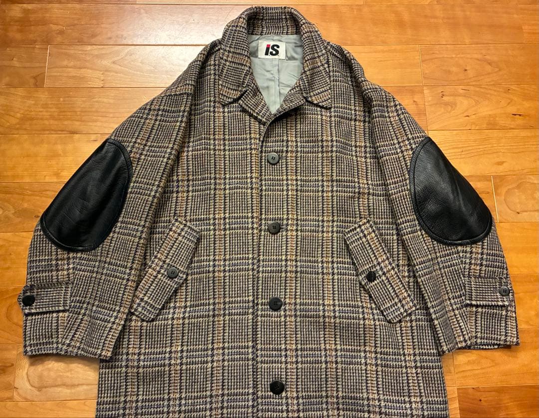 希少 I.S. イッセイミヤケ チェック柄 ウールコート エルボーパッチ M