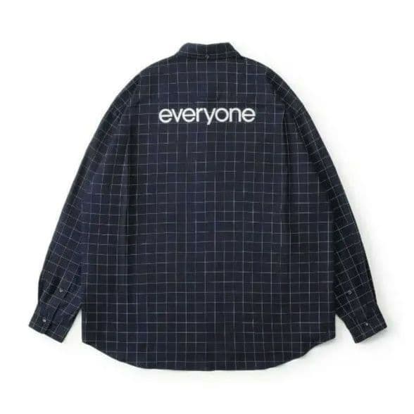 everyone バックロゴ チェック シャツ XL ネイビー 新品未使用 everyone back logo check button-down XL - メルカリ