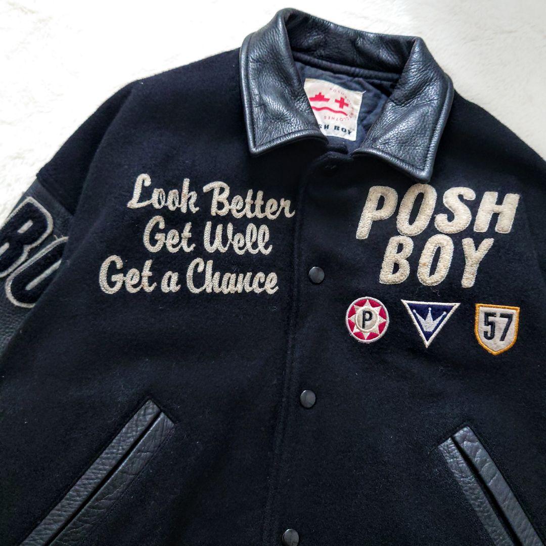 POSH BOY ポッシュボーイ 袖襟レザースタジャン 刺繍 ワッペン