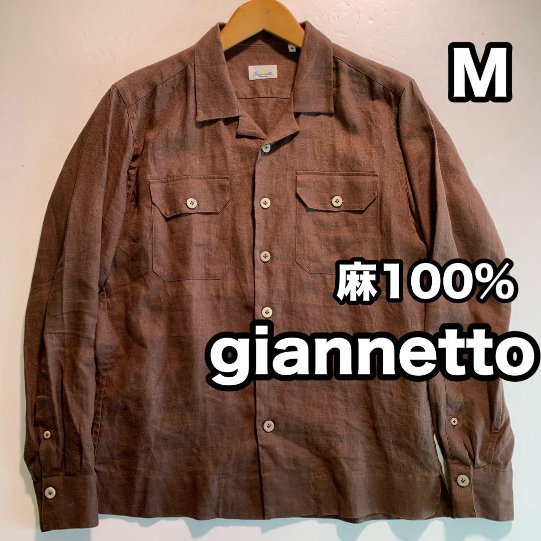 giannetto 麻100% イタリア製 開襟シャツ リネンシャツ M ワーク GIANNETTO（ジャンネット） シャツ リネン ヴィンチフィット 長袖