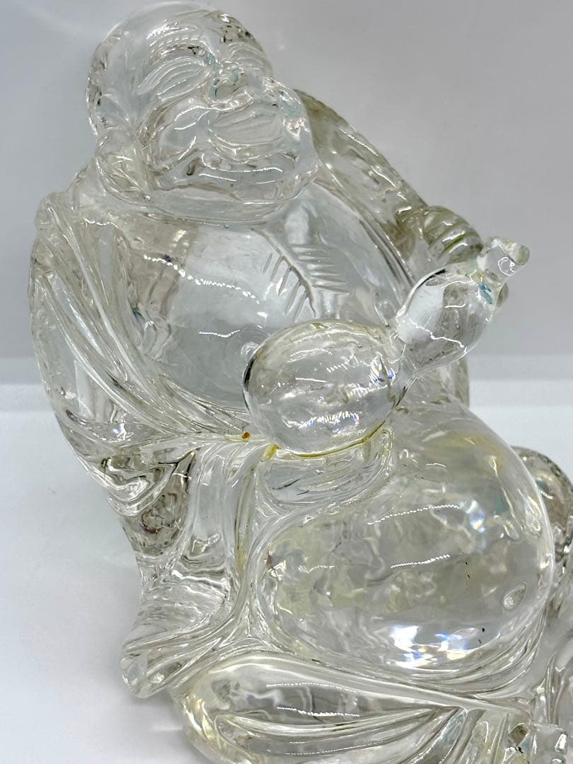 伝統工芸士 保山作 水晶彫刻 布袋像 台座付き
