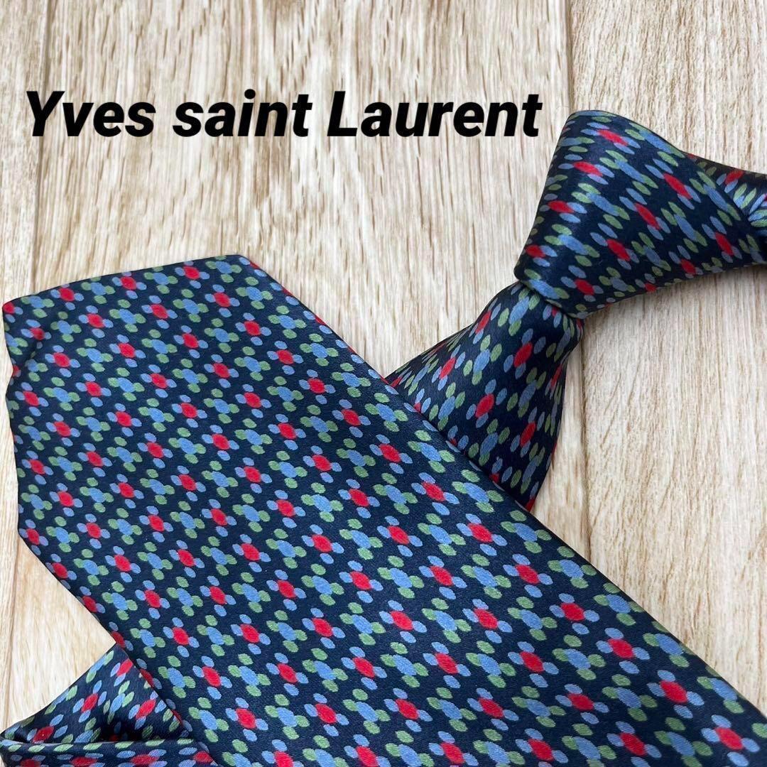 ✨極美品✨Yves saint Laurent ネクタイ レインボードット 紺 - メルカリ