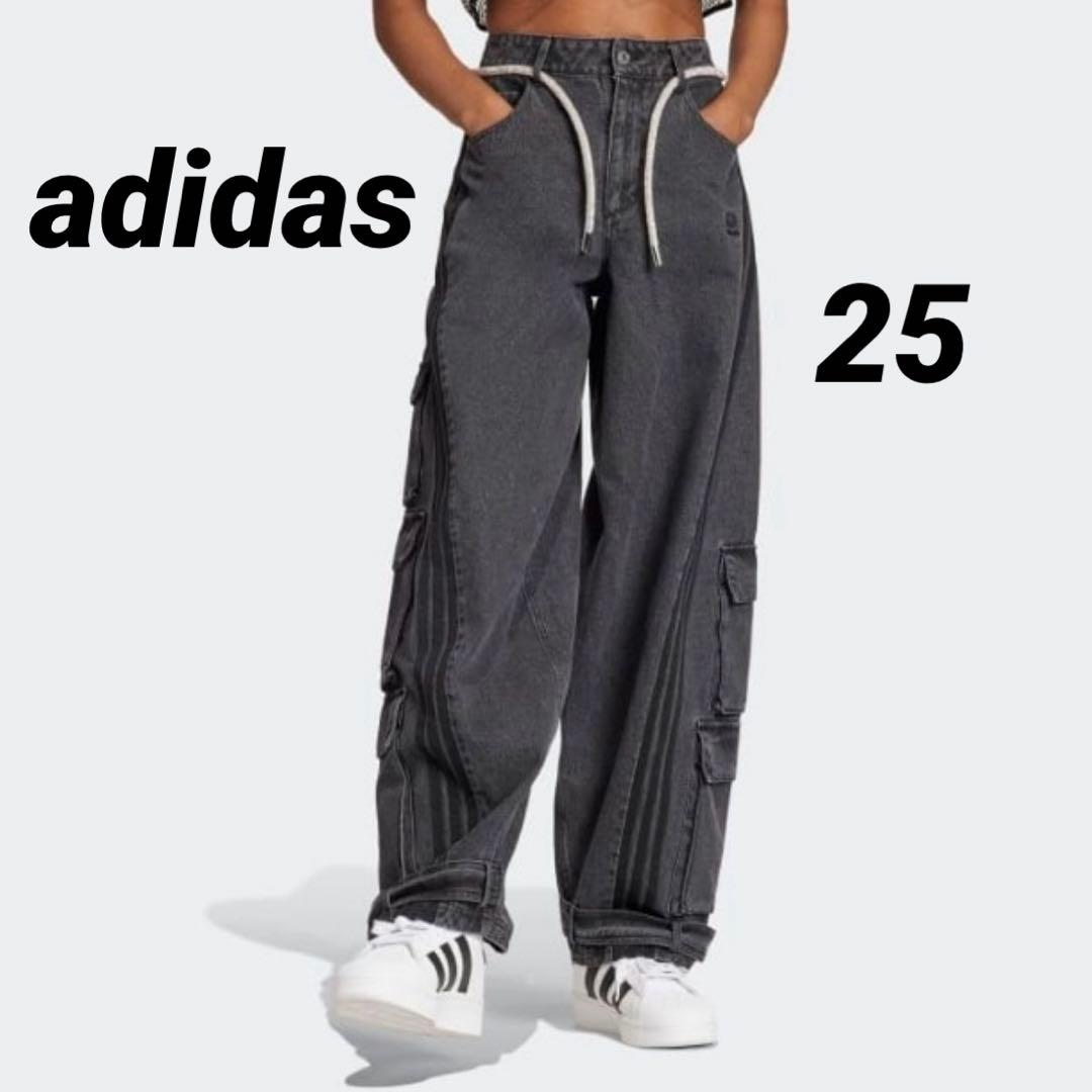 激レア極美品★adidasアディダス adileniumデニムカーゴパンツ 25 レディース Adilenium デニムカーゴパンツ ブラック｜アパレル