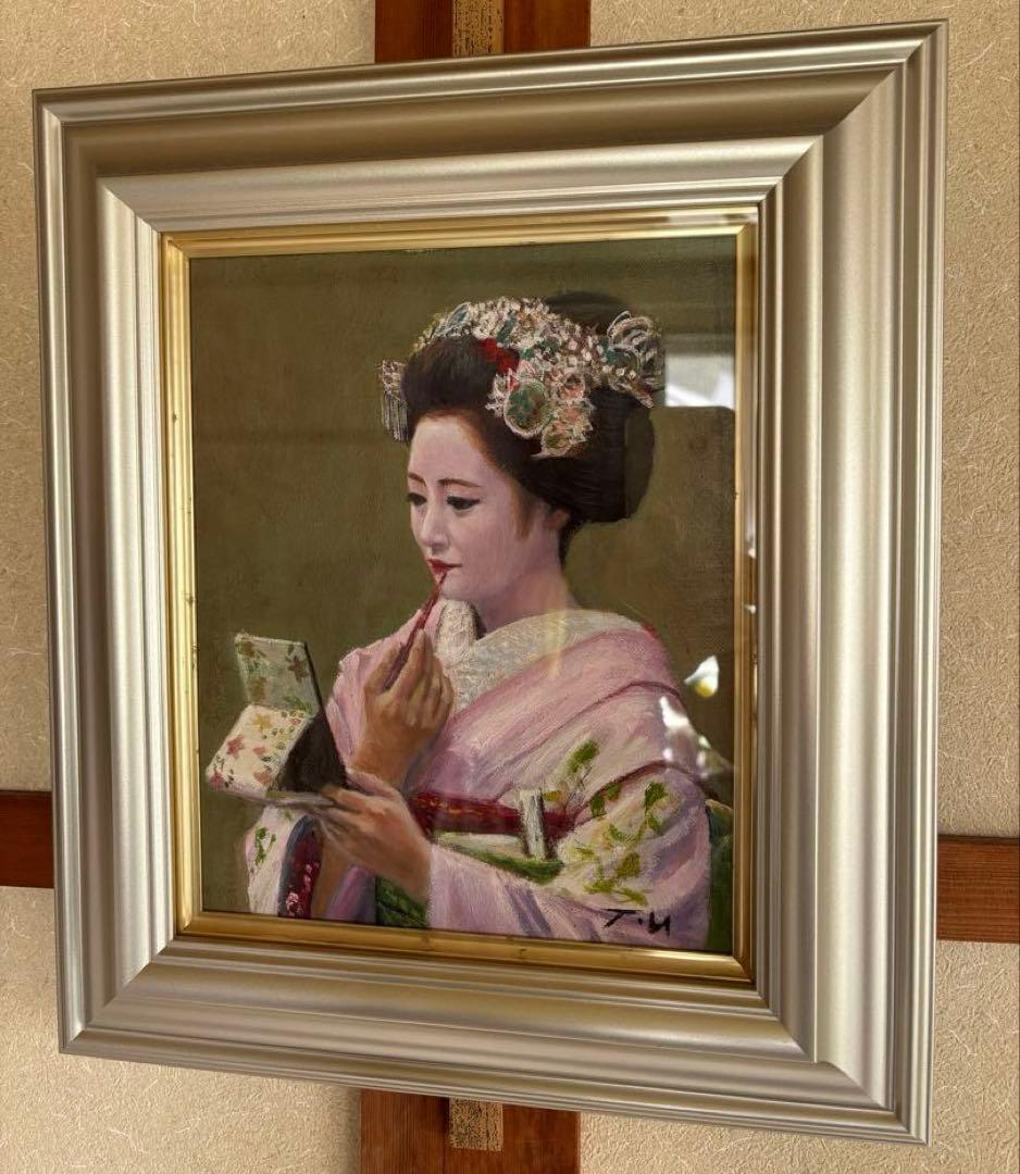 絵画「舞妓 紅をさす」洋画、油絵、3号宇野孝之、箱有り - メルカリ