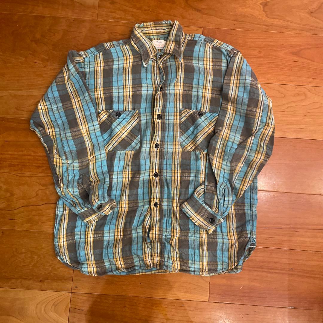 Sears ネルシャツ 60〜70‘sマチ付 ンテージ 60s Sears ヴィンテージネルシャツ マチ付き USA製 シアーズ ワーク