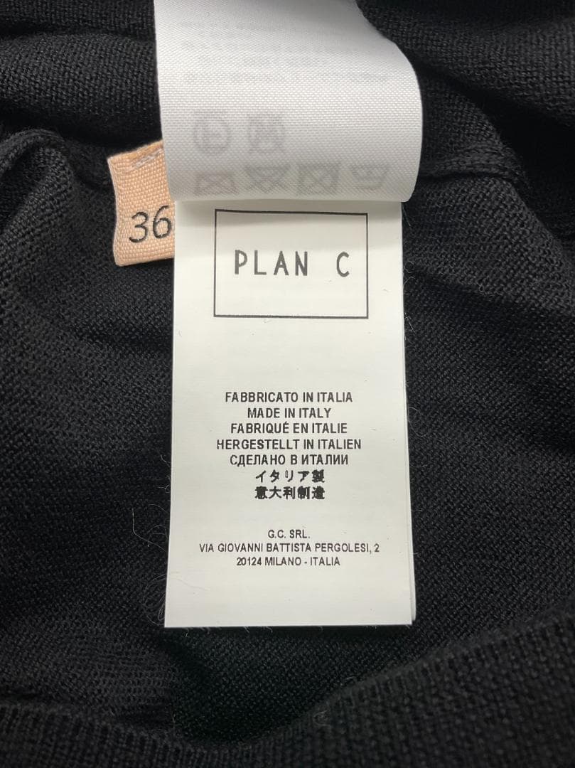 新品】Plan C ロングスリーブインターシャニット ブラックxホワイト 36