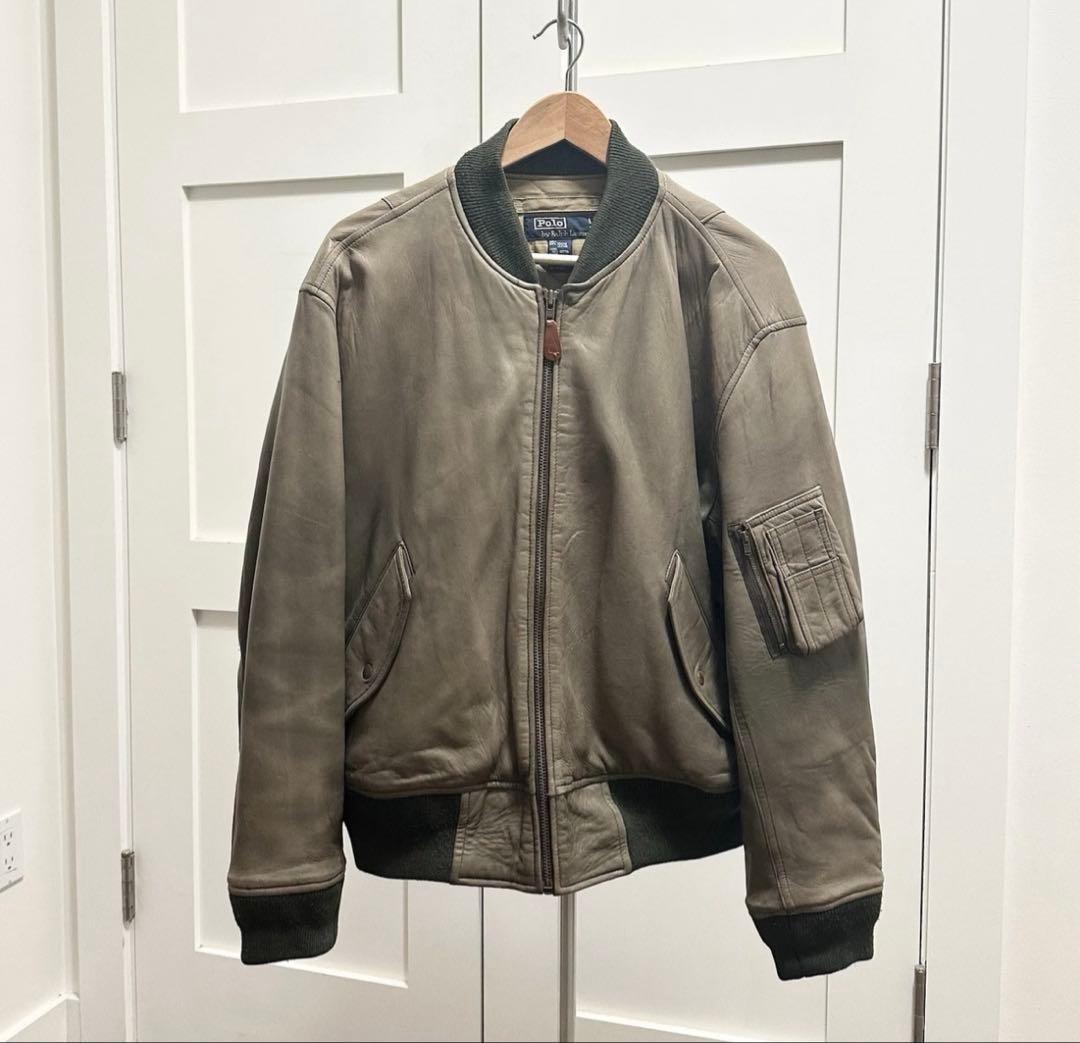 超スペシャル 90s MA1 ラルフローレン レザージャケット オリーブ