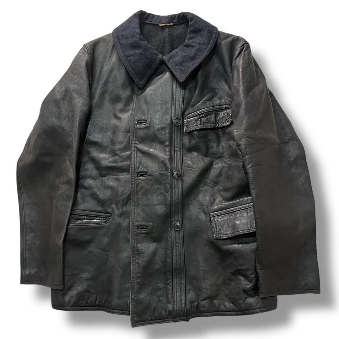 50s 60s フレンチ コルビジェジャケット レザージャケット ブラック 50-60s Le Corbusier Leather Jacket Single Breasted ル