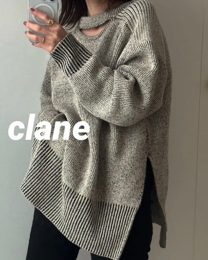 トップス clane W FACE CUT NECK WIDE KNIT TOPS 1月6日（金）発売の