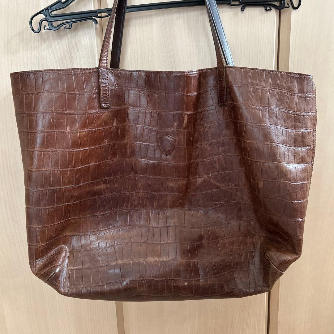 フェリージ　11-91 クロコ型押し　ブラウン　レザー　トートバッグ 美品】FELISI 【11-91/クロコ型押し レザー トートバッグ】ブラウン