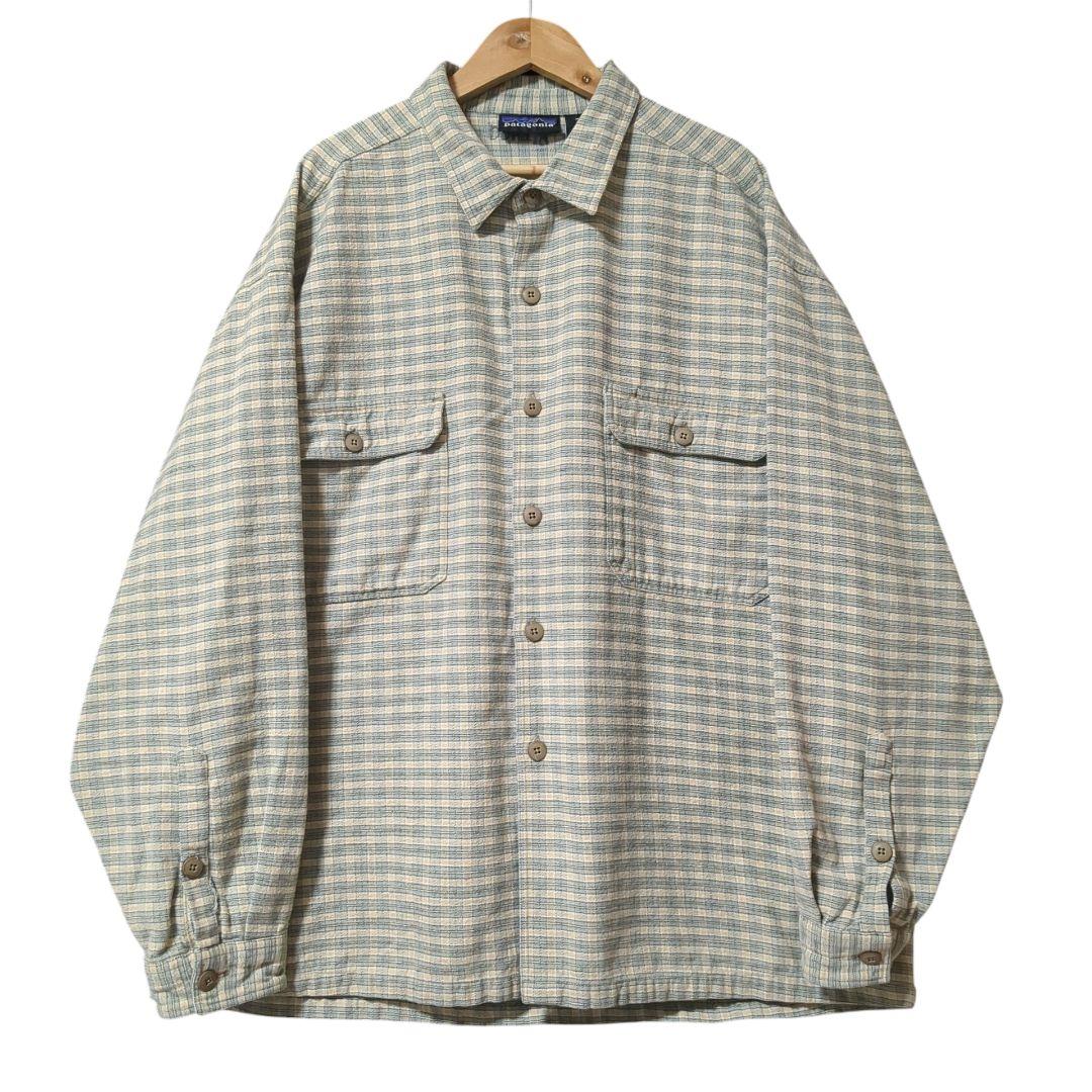 90s ポルトガル製 Patagonia ヘビーフランネルシャツ Lサイズ 99年製 patagonia Heavy Flannel Shirt 青黄 L 90s パタゴニア ヘビー