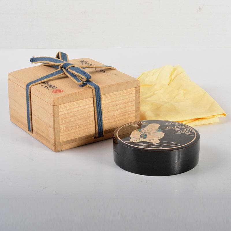 茶道具　清陽造　螺鈿装飾　寿老人貝入　香合　共箱　V　6244 卸売 茶道具 清陽造 螺鈿装飾 寿老人貝入 香合 共箱 V 6244