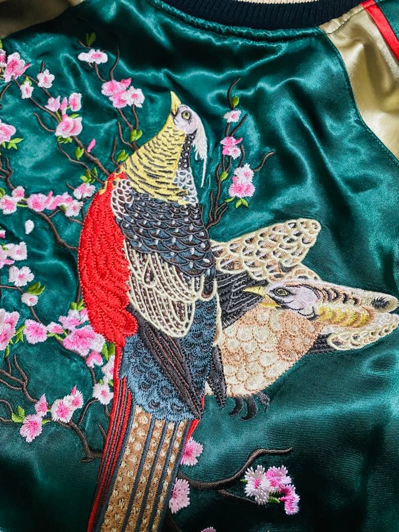 SHINA 美品 日本限定 鳥 スカジャン サテン unisex 2面用レーヨン