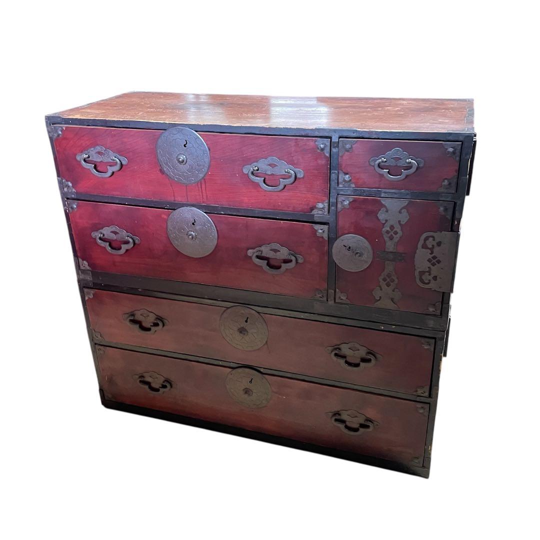 和箪笥 古家具 仙台箪笥 4段6杯 引き出し箪笥 和製アンティーク 昭和レトロ 昭和レトロ 古家具 大型 仙台箪笥 4段9杯 引き出し箪笥 和箪笥