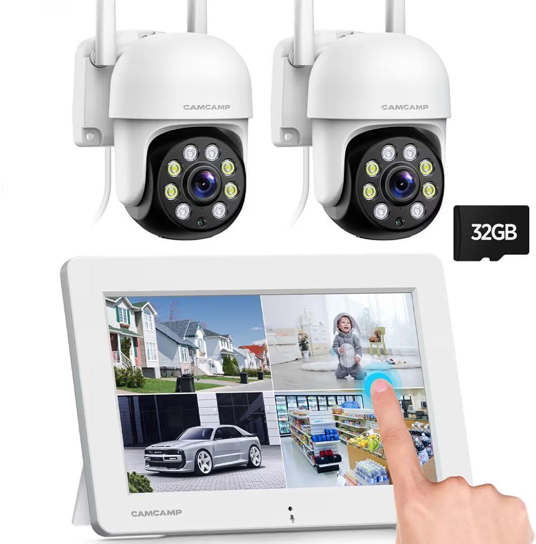 防犯カメラ 屋外 監視カメラ モニター付き ドーム型カメラ ワイヤレス2台セット ドーム型防犯カメラ 2台セット 500万画素 モニター付き 防犯カメラ