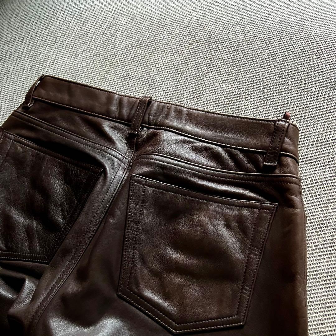 希少00's OLD GAP レザーパンツ 茶 ストレート カニエウエストY2K