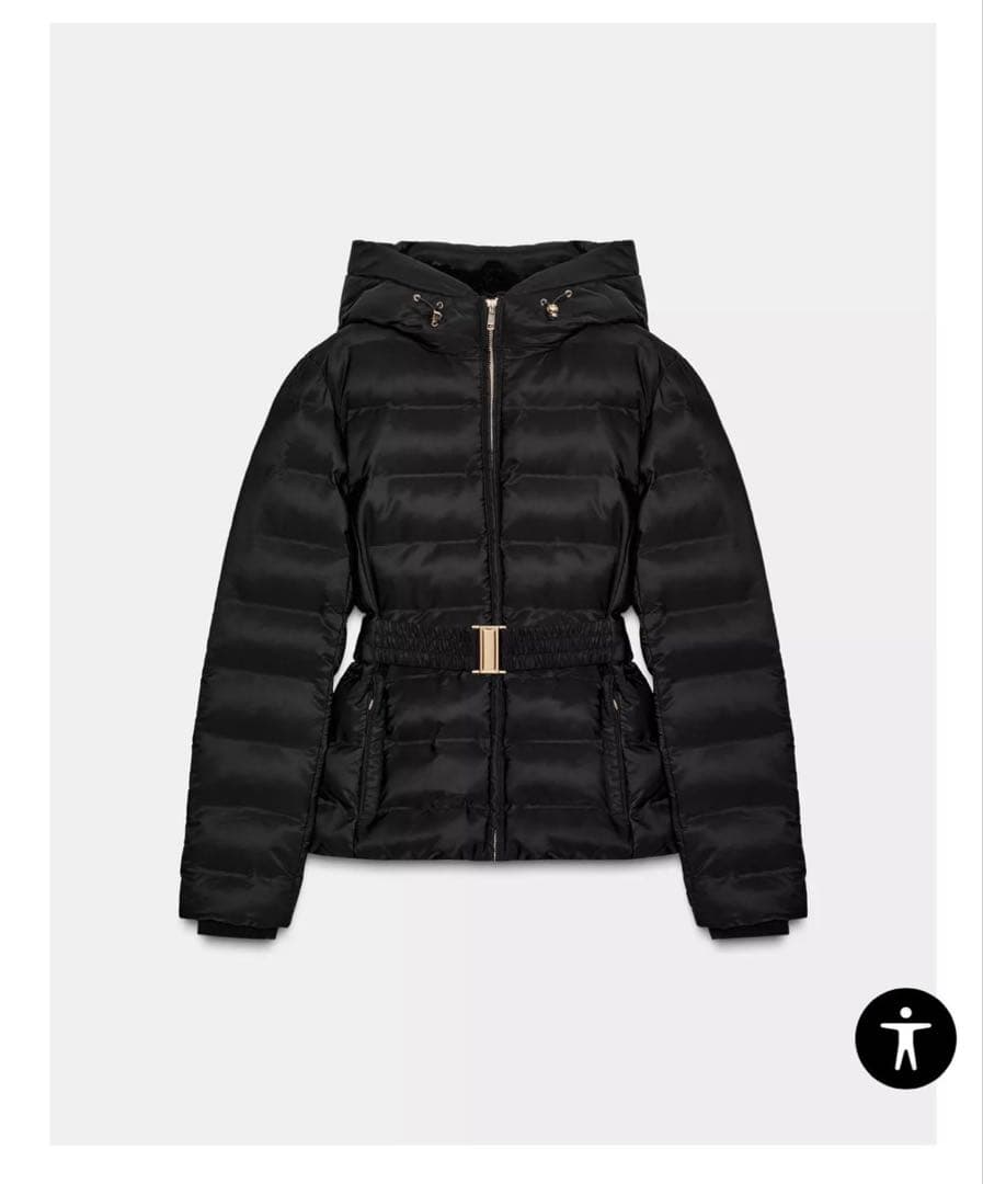 ZARA ウォーターリペレント スリムフィット ダウンショート 黒 ベルト付き ZARA ウォーターリペレント スリムフィット ダウンショート 黒 ベルト