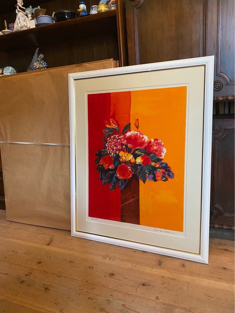 ジャン クロード アレンバック 赤とオレンジのブーケ リトグラフ 絵画