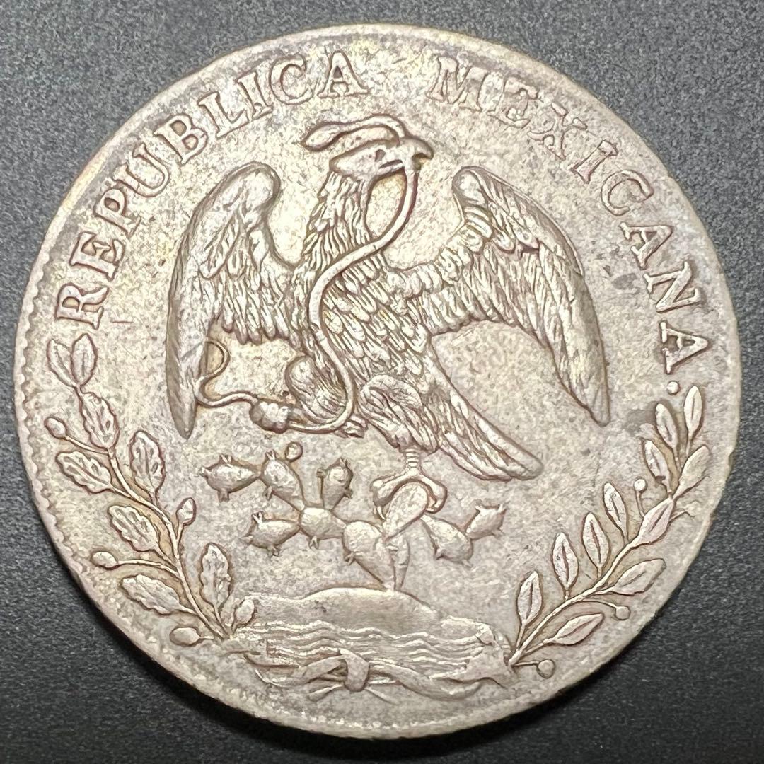 メキシコ 1890年 銀貨　silver90％ 1890-Go RR Mexico Silver 8 Reales Cap & Rays AU