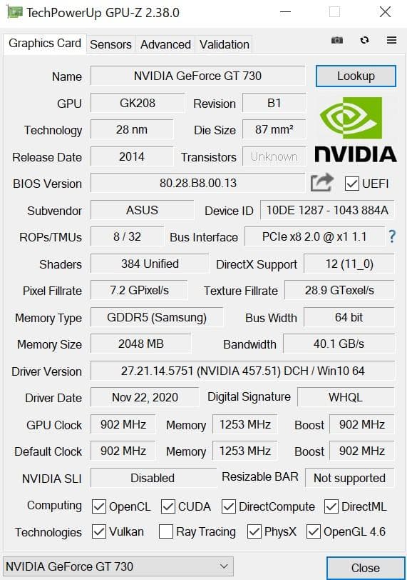 【4台モニタ出力】ASUS グラフィックボード GT730-4H-SL-2GD5