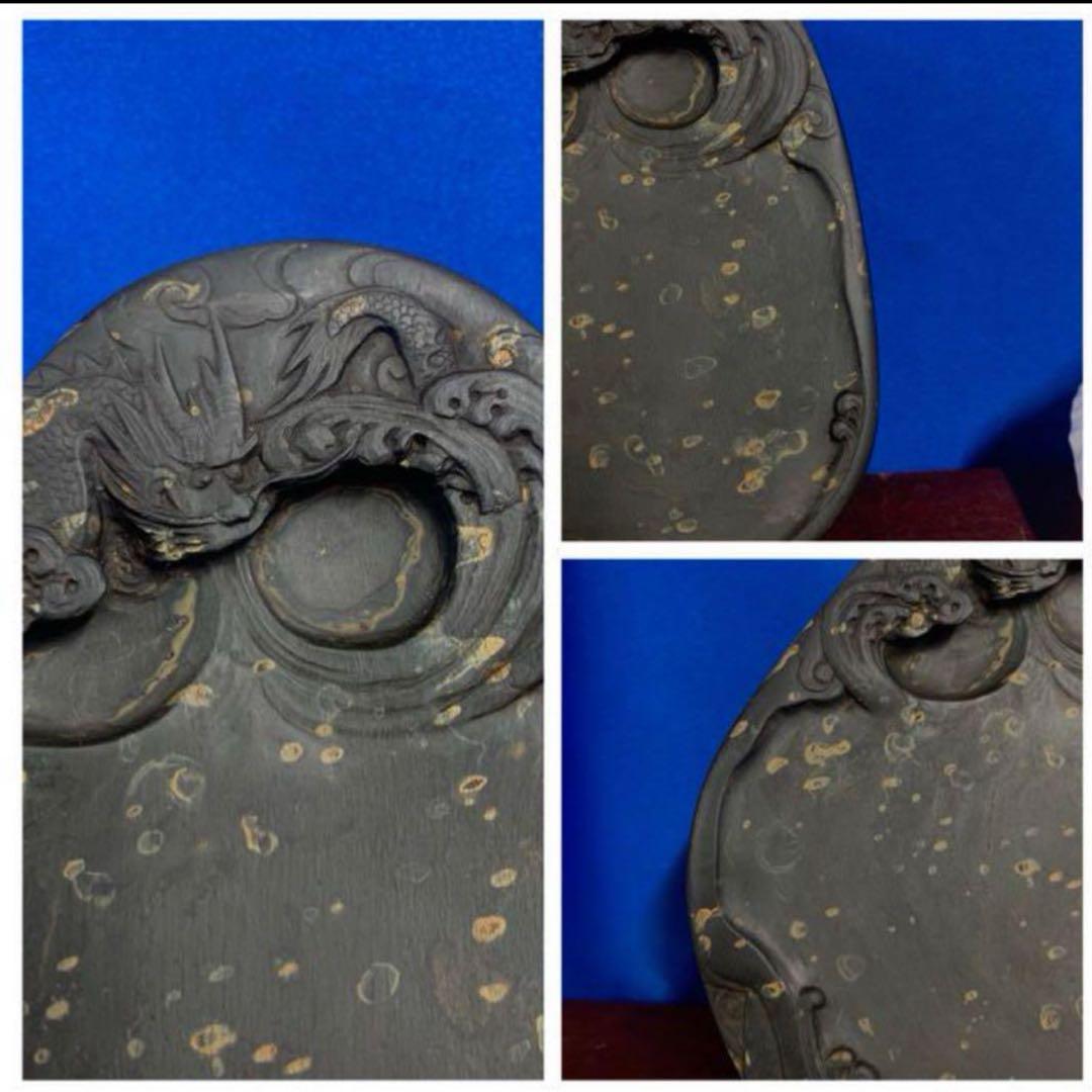 希少品】清時代 中国古美術 文房具 古歙州金星龍頭硯 - メルカリ