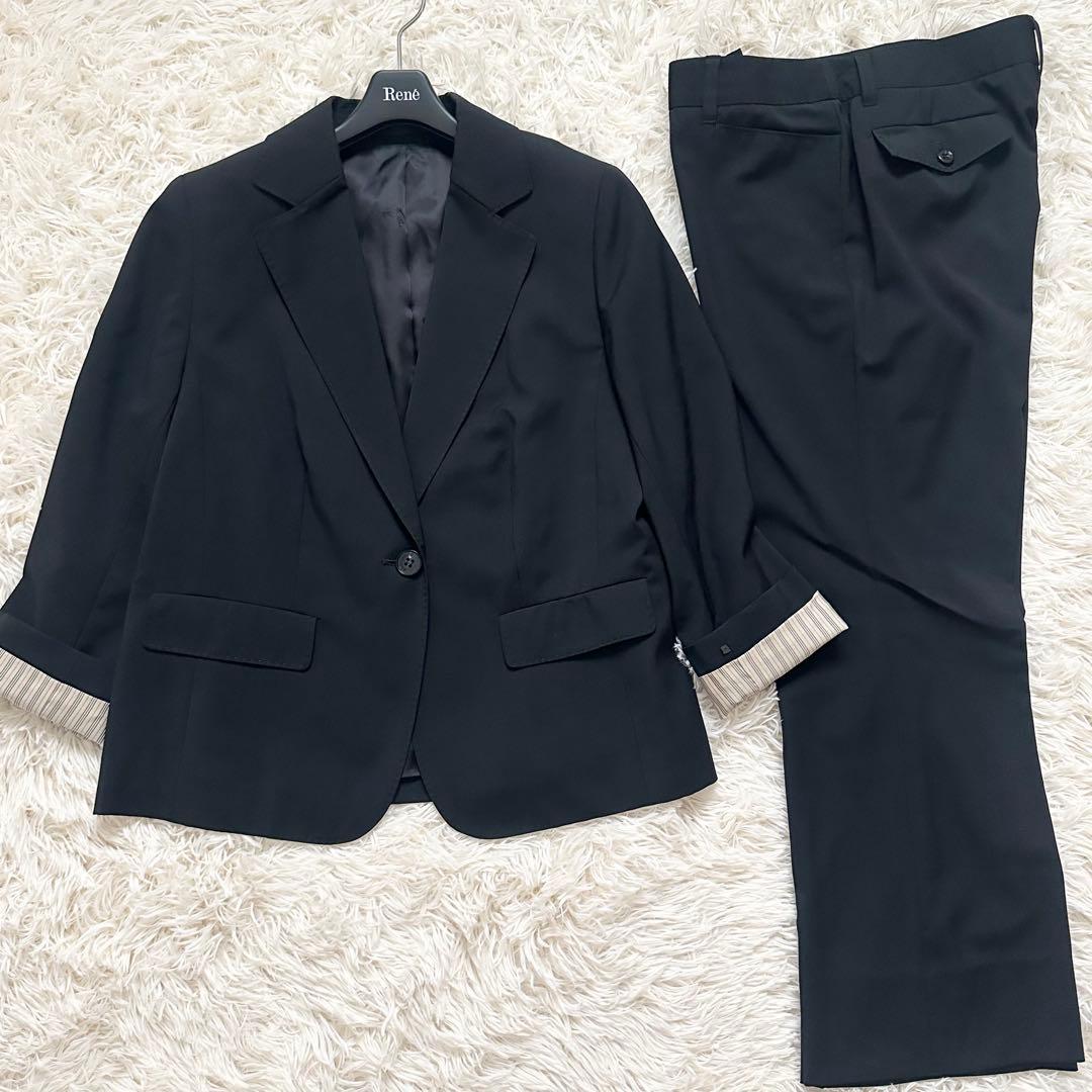 バーバリー 大きいサイズ パンツスーツ セットアップ ノバストライプ 黒 BURBERRY BLACK LABEL（バーバリーブラックレーベル） 美品 ストライプ