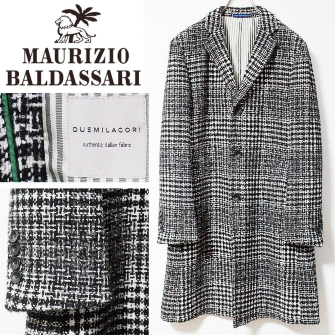 新品 定価108900円 高島屋 メランジツイード千鳥格子 チェスターコート L BALENCIAGA】千鳥格子チェック テーラードコート Beige 送料込