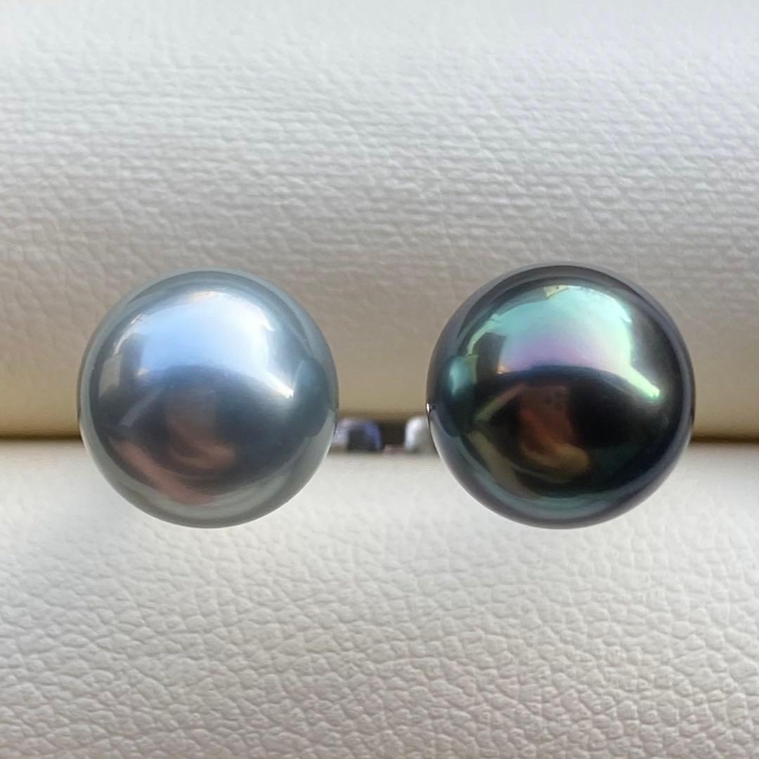 本真珠 南洋黒蝶真珠ダブルリング 9.3&9.1mmピーコックグリーンL1264