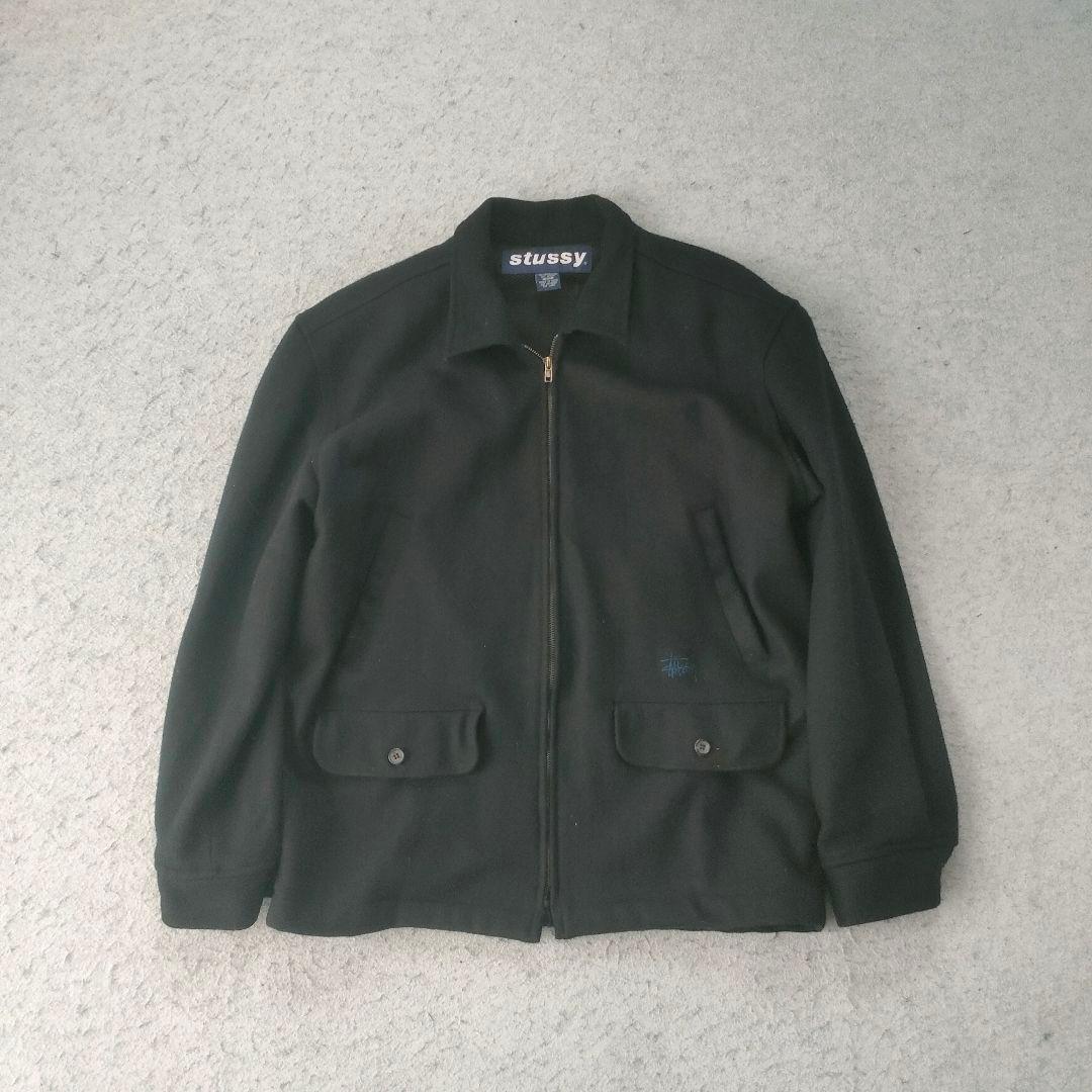 Stussy ウール ジャケット ブラック 刺繍ロゴ sports 90s STUSSY ステューシー SPORT 90s 袖ライン ロゴ ナイロン ジャケット
