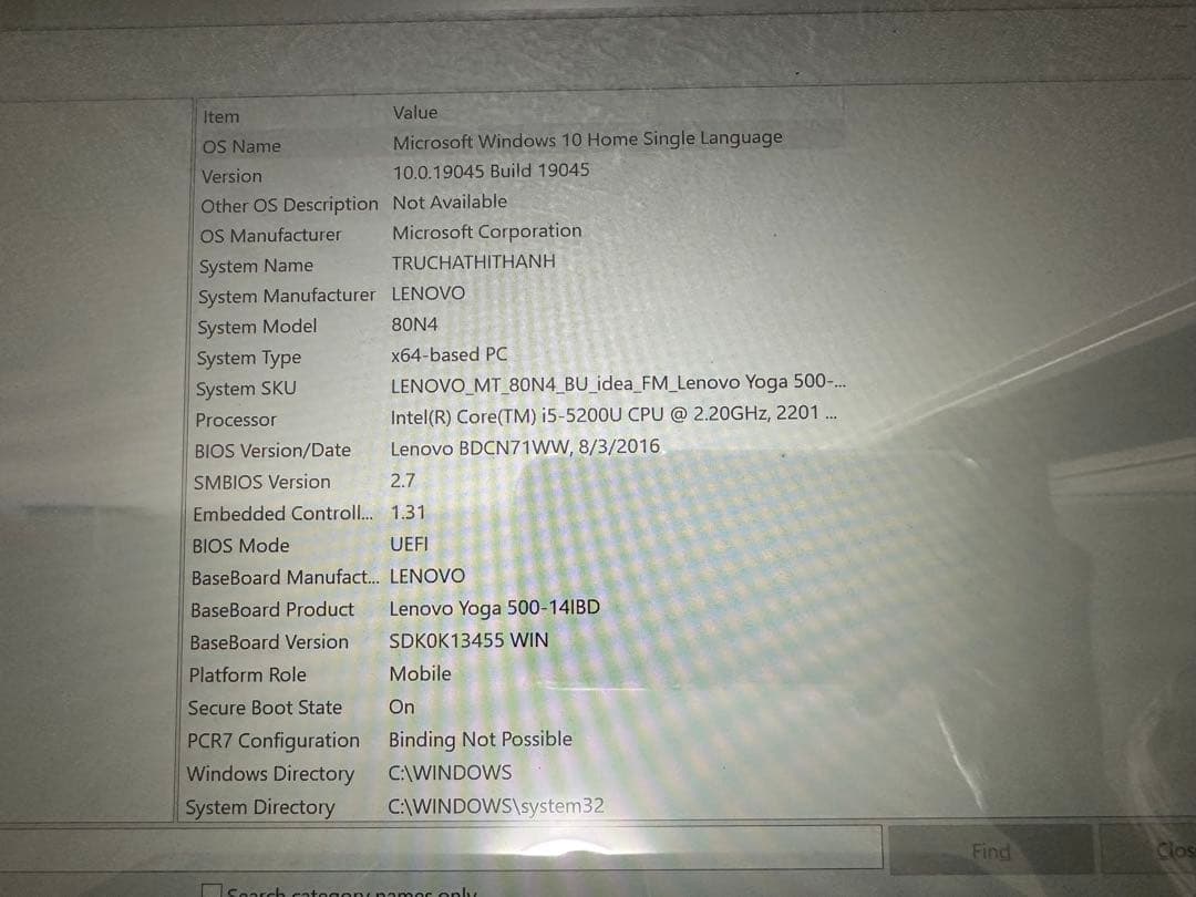 Lenovoブラック yoga 500 core i5, 4gb Ram