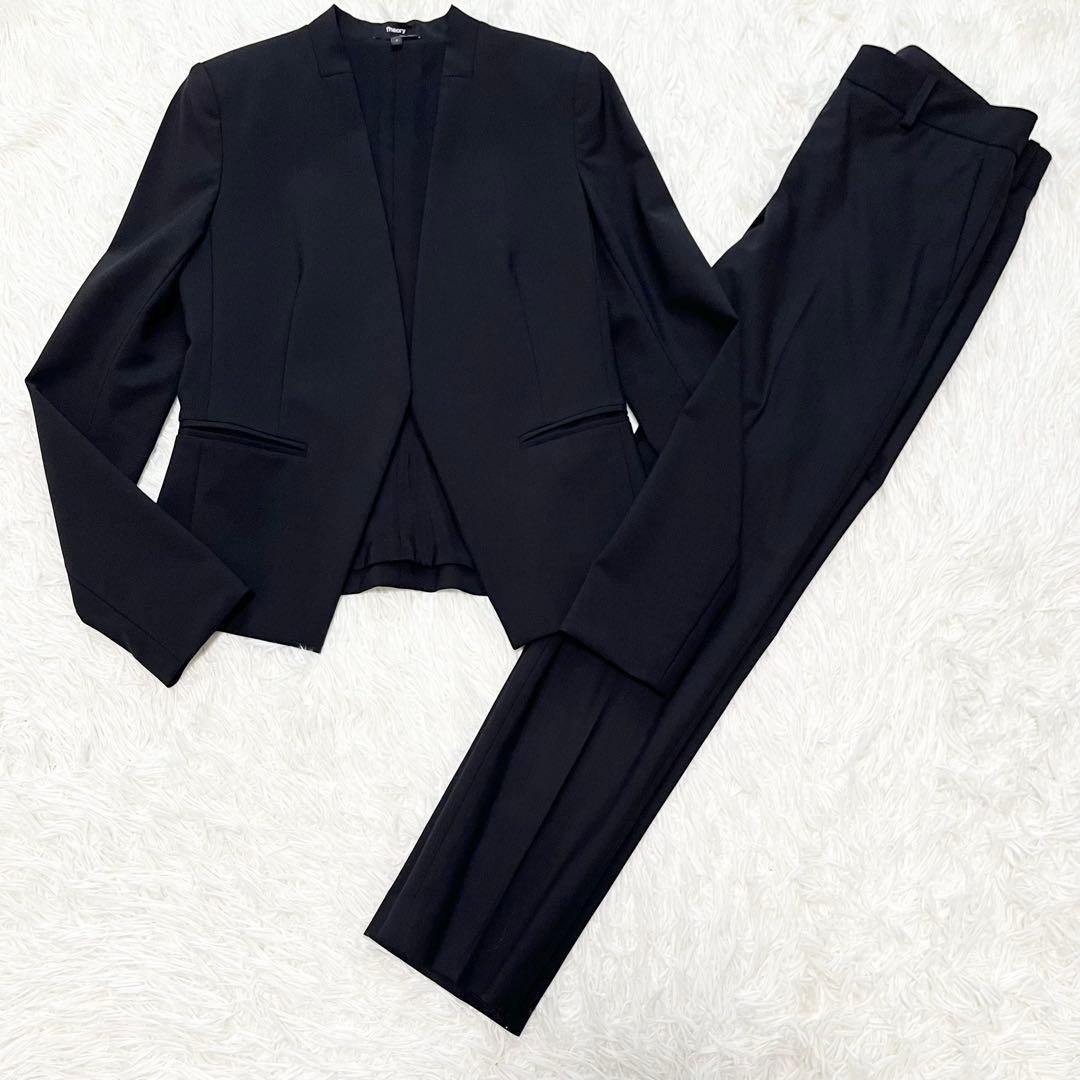 美品✨Theory TAILOR パンツスーツ ノーカラー ジャケット 黒 M - メルカリ