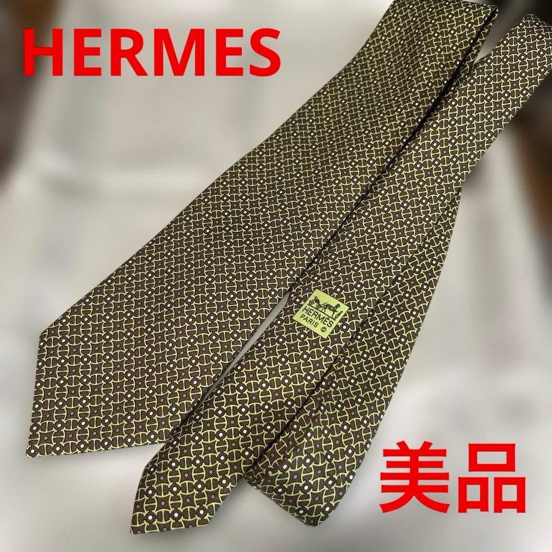 HERMES エルメス ネクタイ グリーン系 ブラウン シルク100% 中古・古着通販】HERMES (エルメス) ネクタイ HERMES（エルメス