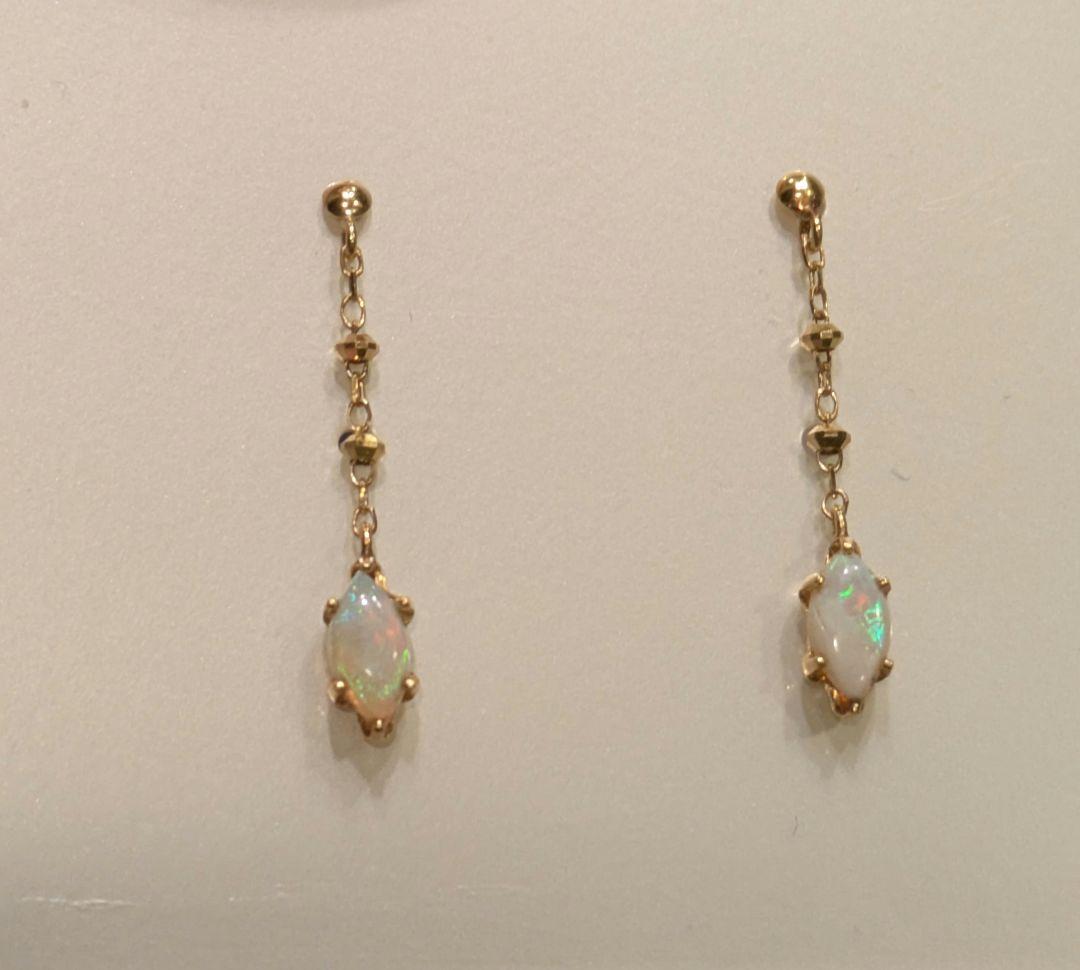 り*え様 ゴールドチェーンオパール18Kピアス ピアス 18金 k18 イエローゴールド エチオピア産オパール チェーン