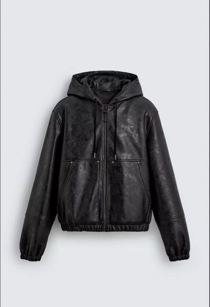 ZARAフーデッドジャケット ZARA】フェイクレザー フーデッド ジャケット (ZARA/レザージャケット