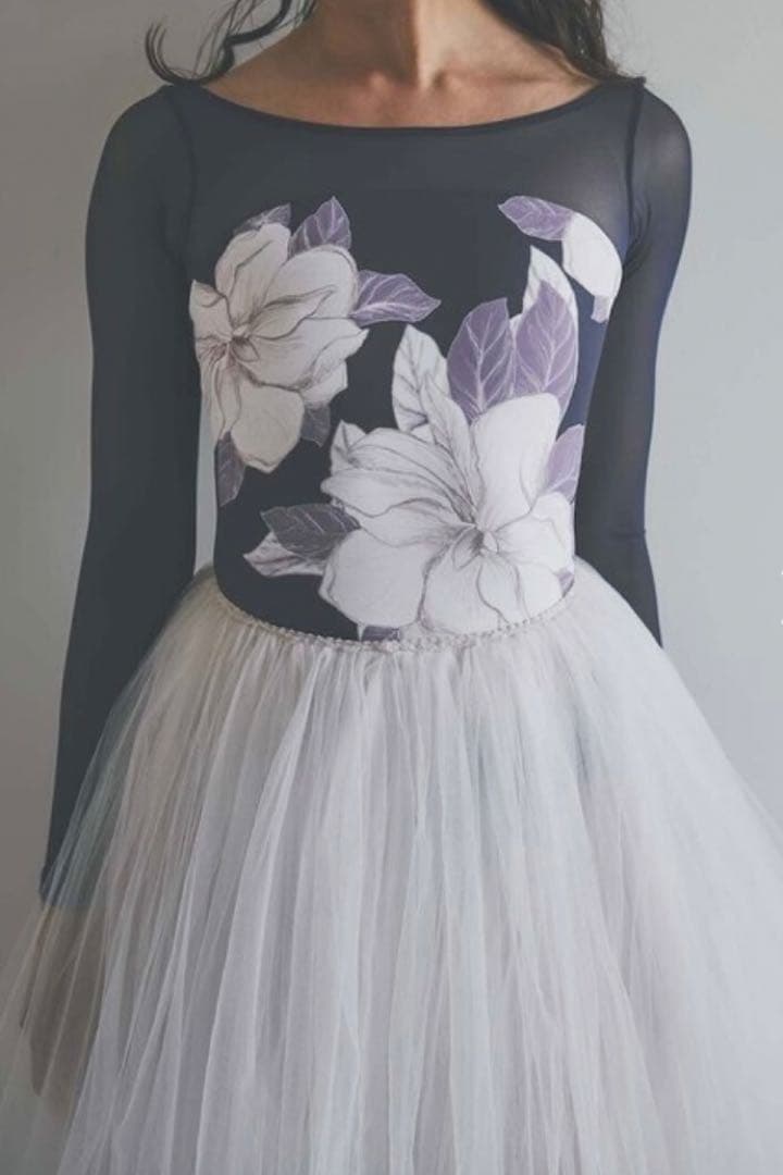 ★新品　stina スティナ　レオタード　Mサイズ stina / type N back ribbon / lace flower sapphire blue / kids / girl