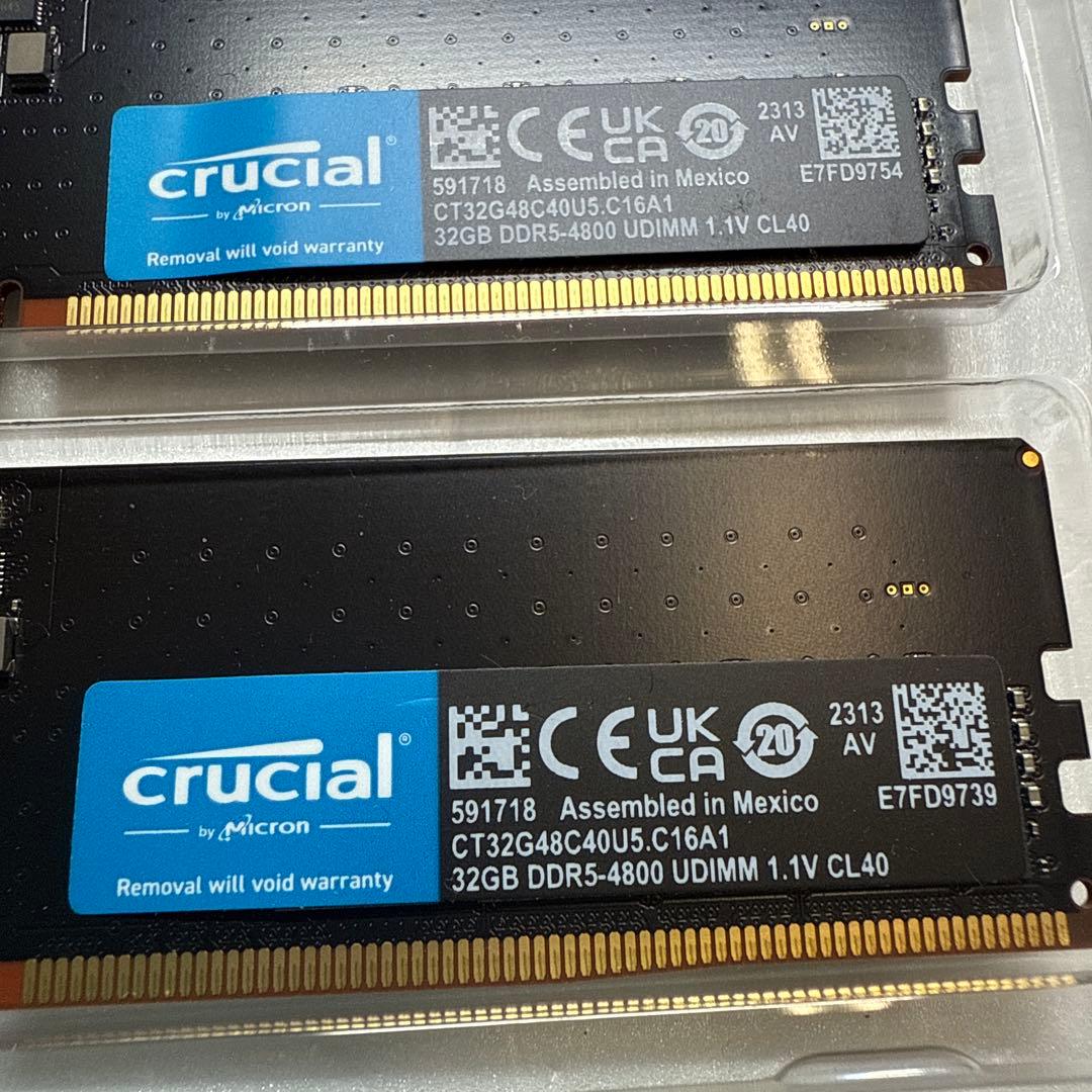 Crucial 32GB ×2枚 64GB DDR5 4800MHz メモリー