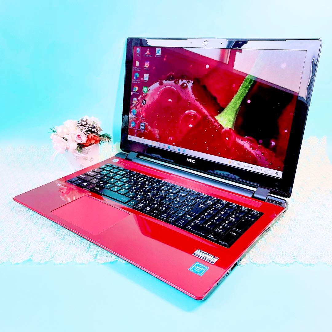 たっぷり大容量1TB✨️薄型ノートパソコン✨️おしゃれ赤❣️カメラ