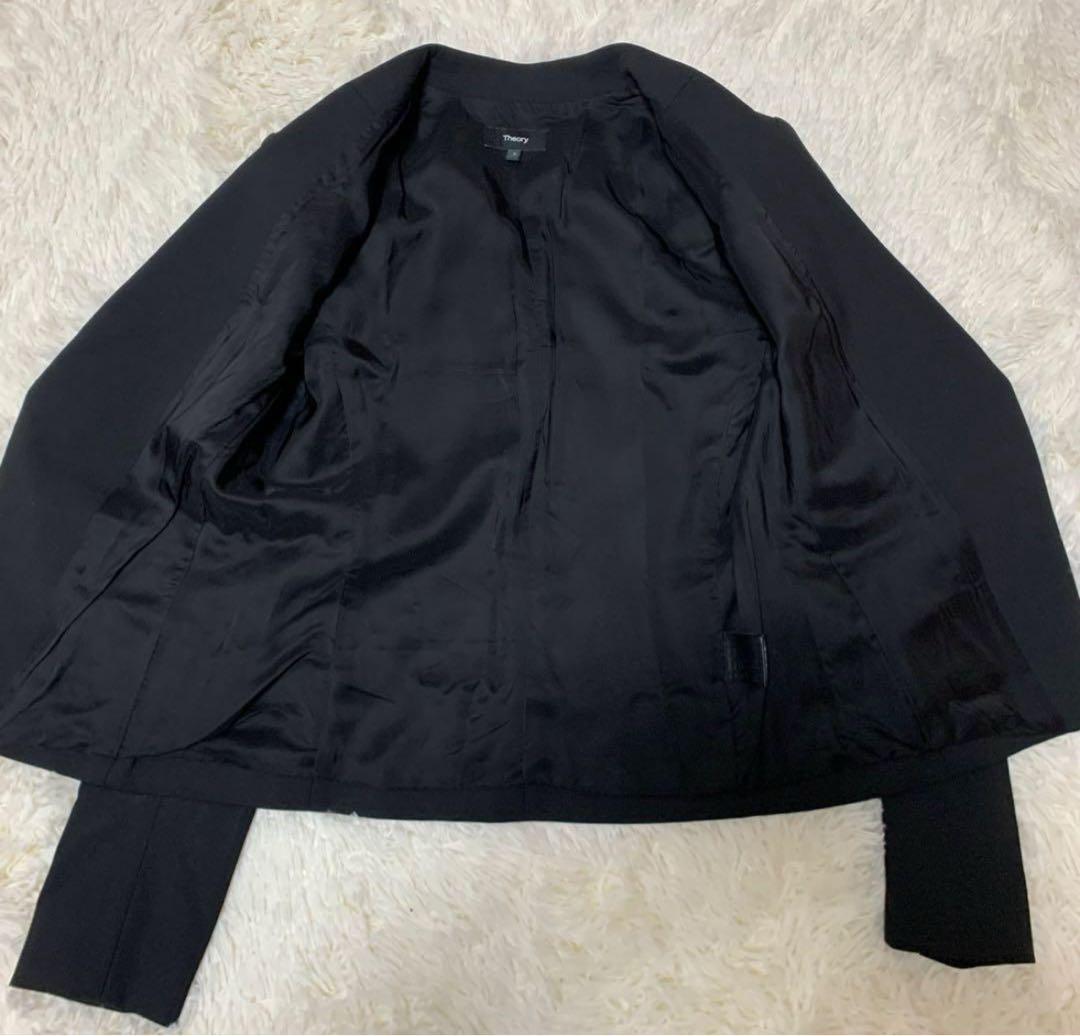 【美品】セオリー　パンツスーツ　ノーカラー　2 ブラック　セット theory（セオリー） 良品 ノーカラー ジャケット ジョガーパンツ