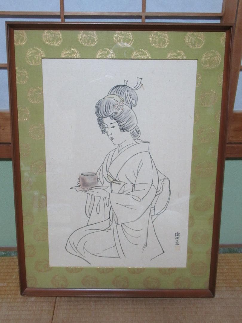 真作 美品 1950年代額装◆伊東深水 直筆「茶の湯」和紙 美人画素描 落款有り 伊東 深水「出湯」の販売 | 美術品販売｜東京銀座ぎゃらりい秋華洞