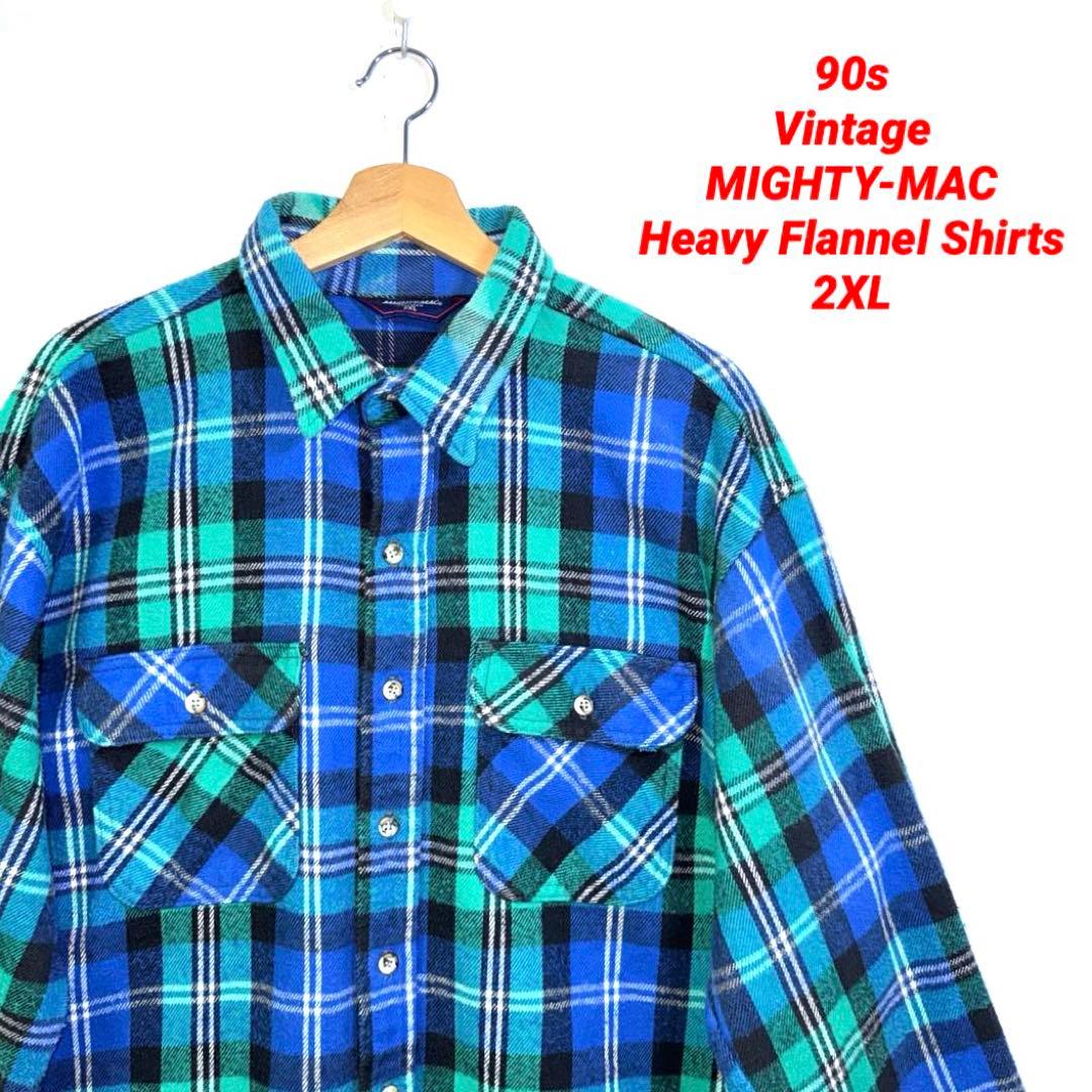 90s vintage MIGHTY-MAC ヘビーネルシャツ　2XL 90's MIGHTY MAC flannel shirt ネルシャツ ターコイズブルー パープル