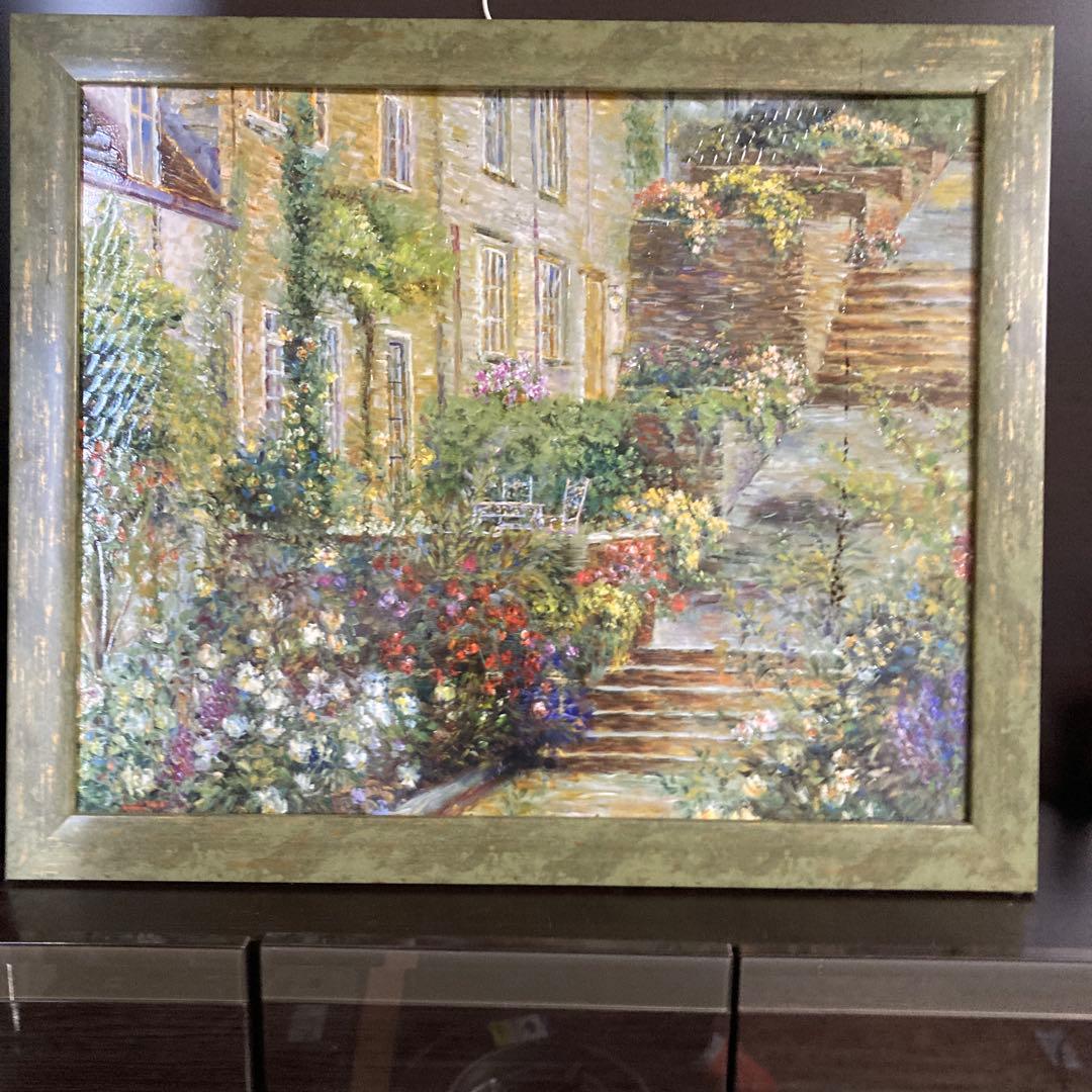 ロンゴ パティオガーデン風景 油彩画 階段と花壇 ロンゴ「パティオガーデン」 | 絵画・掛軸・額装の木村美術堂-佐世保