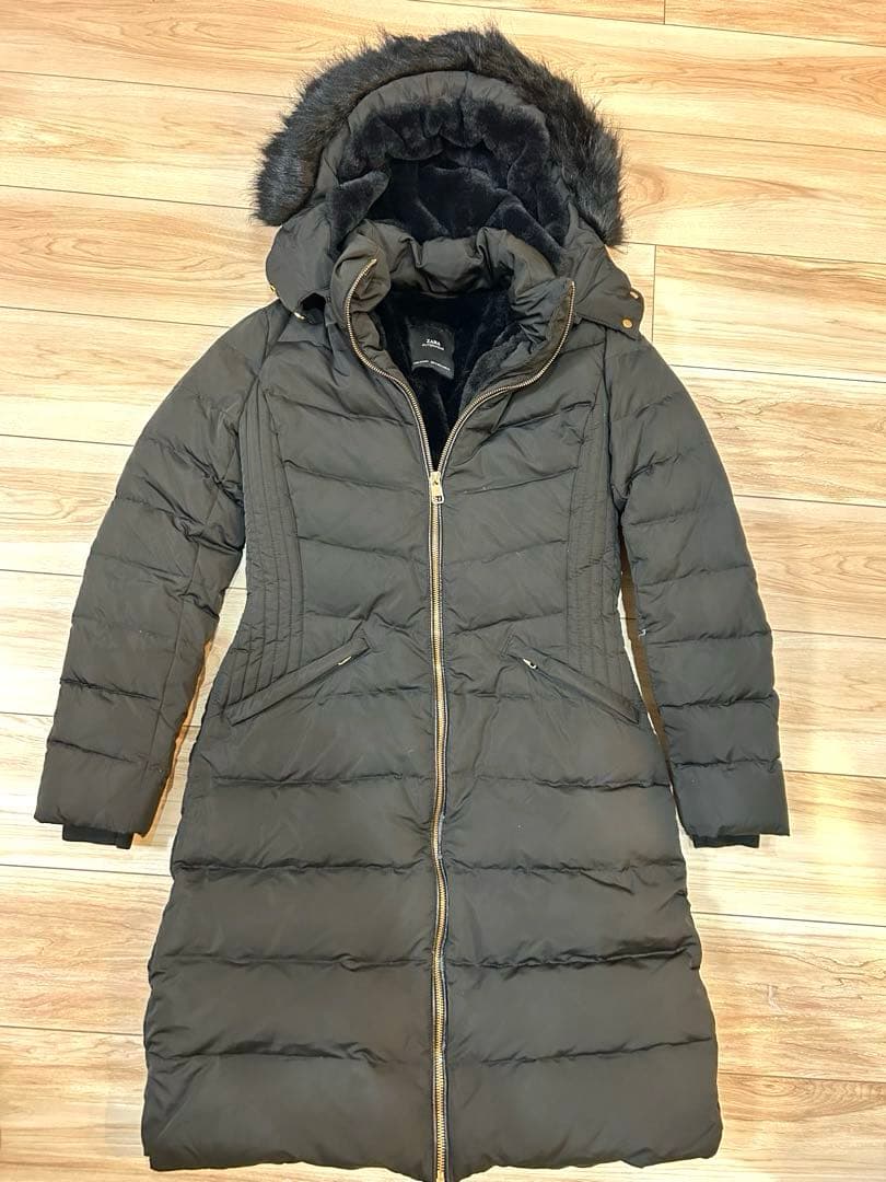 ZARA ザラ ダウンロングコート ファー ブラック Aライン ボア - メルカリ