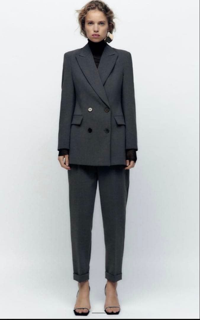 ZARA ダブルブレストスーツ　セットアップ　グレー ZARA - ZARA ザラ ダブルブレスト テーラードジャケット スーツ