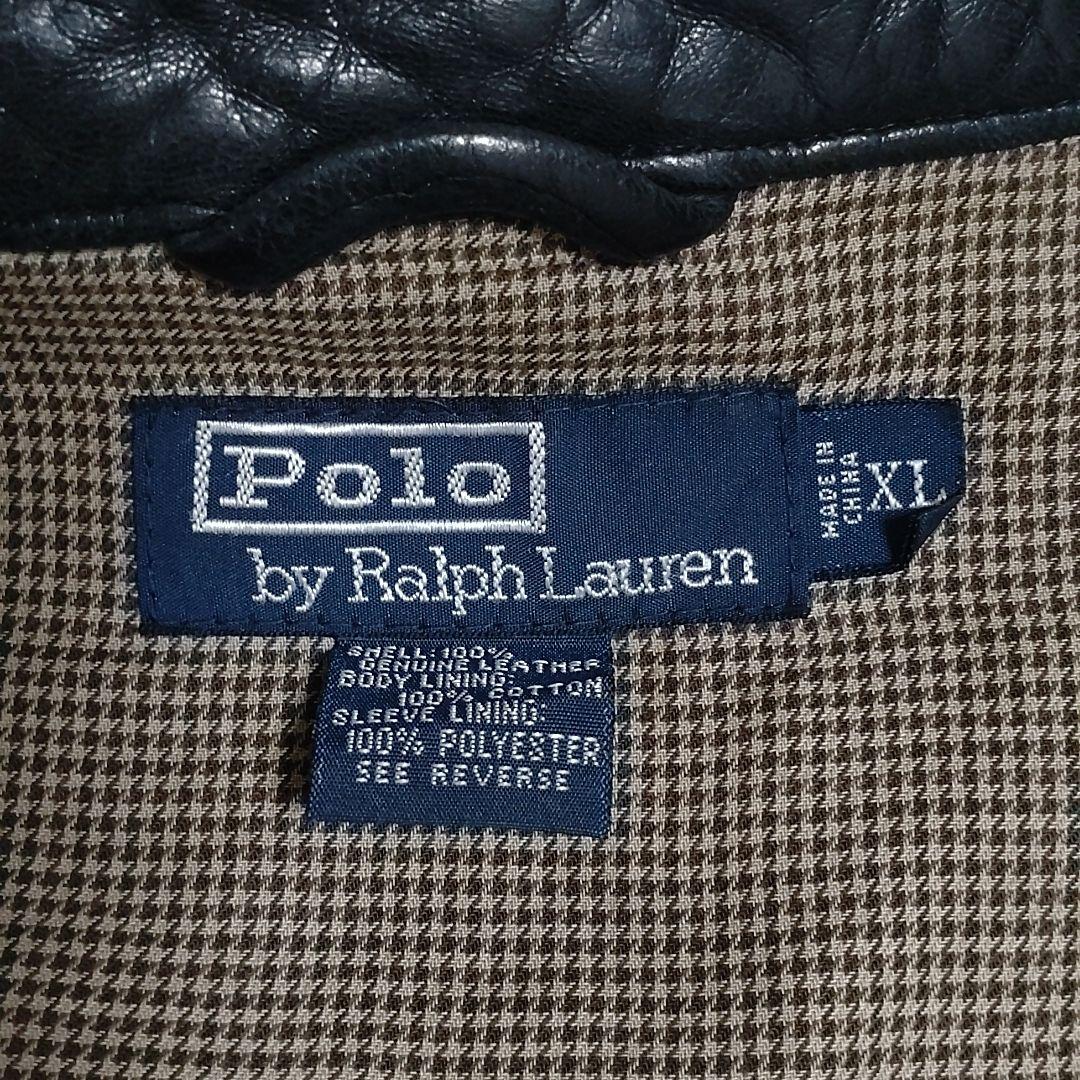希少】90s ラルフローレン 刺繍 羊革 襟付き ラムレザージャケット