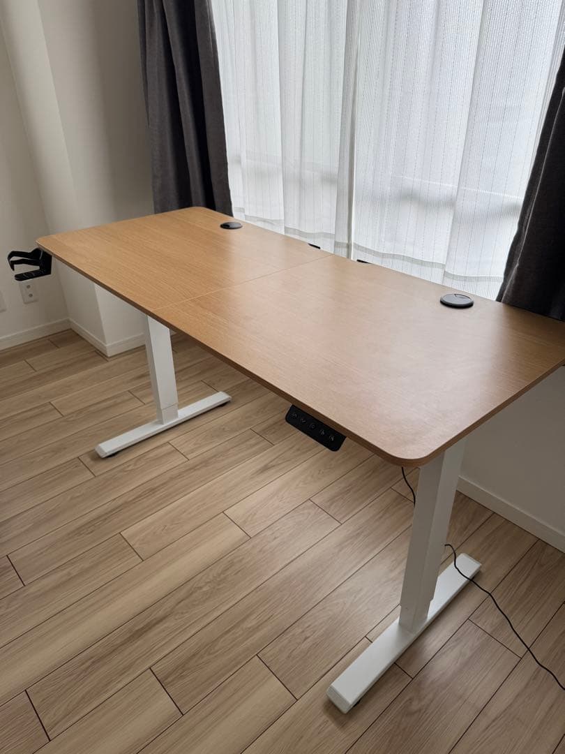 組み立て不要 Flexispot 140×60 電動昇降機能付きデスク オーク loctek_e7-cr1407-all