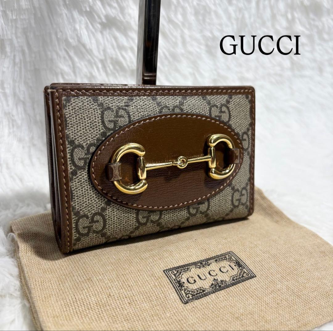 ✨美品✨ グッチ ホースビット GGスプリーム 二つ折り財布 ブラウン