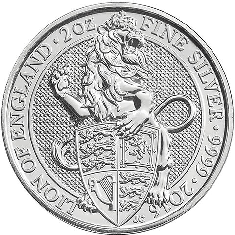 2016年 イギリス 2オンス 銀貨 クイーンズ・ビースト「ライオン・オブ